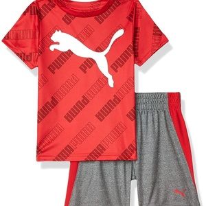 Puma Kids T-shirt and Short Set - Red Shirt and Grey Shorts